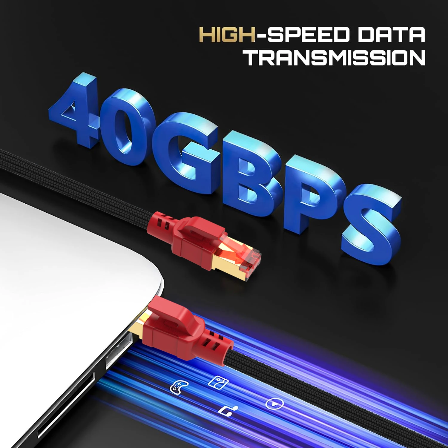 MIZIQIER-Cable Ethernet largo CAT 8, cable LAN SFTP RJ45 de nailon trenzado de 40Gbps para módem cat7 cat6, enrutador, PC para juegos PS4/5/6 Xbox - imagen 2