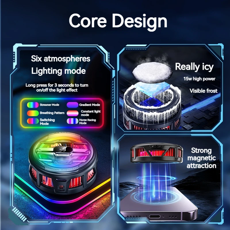Radiador enfriador de teléfono semiconductor magnético K22 con pantalla Compatible con iPhone 16 15 14 13 Samsung iPad Ideal para juegos - imagen 5