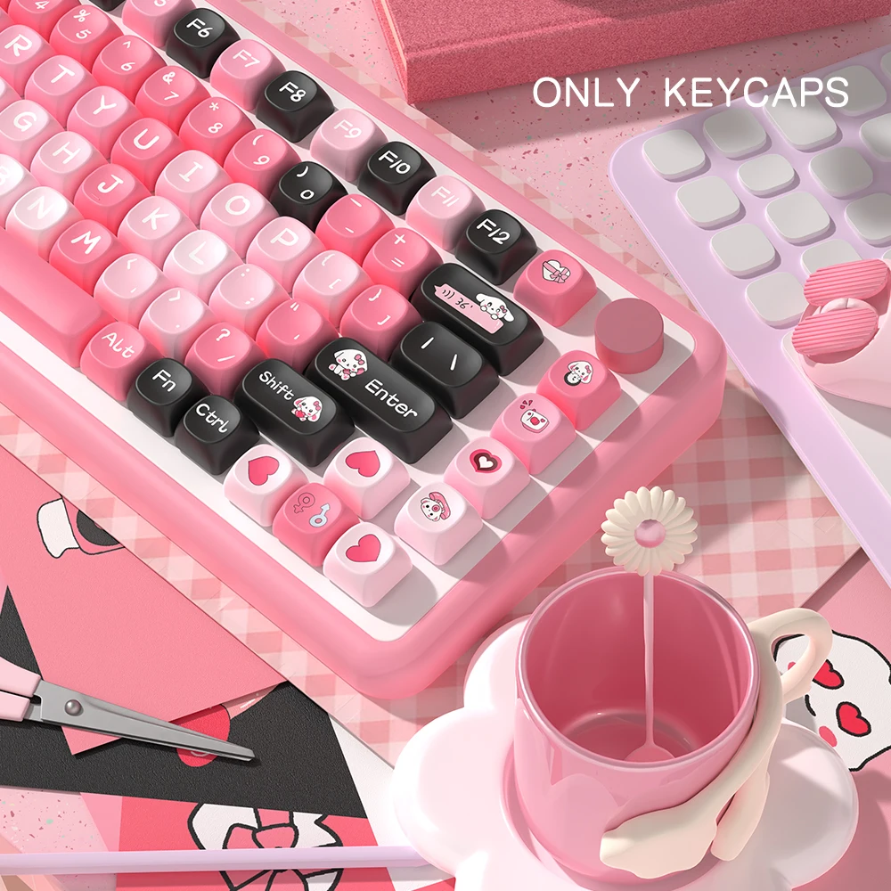 Teclas de corazón rosa con perfil MOA de 145 teclas, teclas PBT de aduana espacial 7U para teclado mecánico de jugador Cherry Mx Switch, teclas MCA
