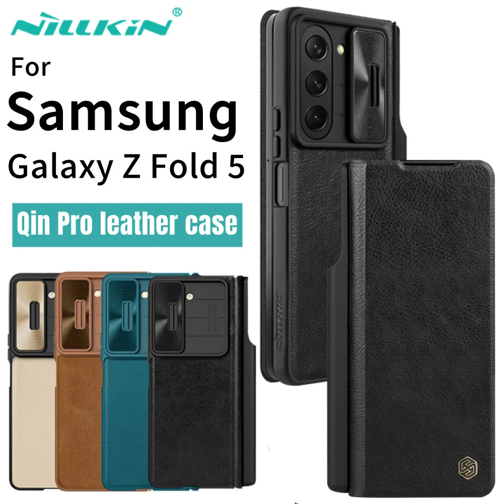 For Samsung Galaxy Z Fold 5 Case Nillkin Qin Pro Flip Leather Case For Samsung Z Fold5 Cover With S-Pen Pocket Camera Protection