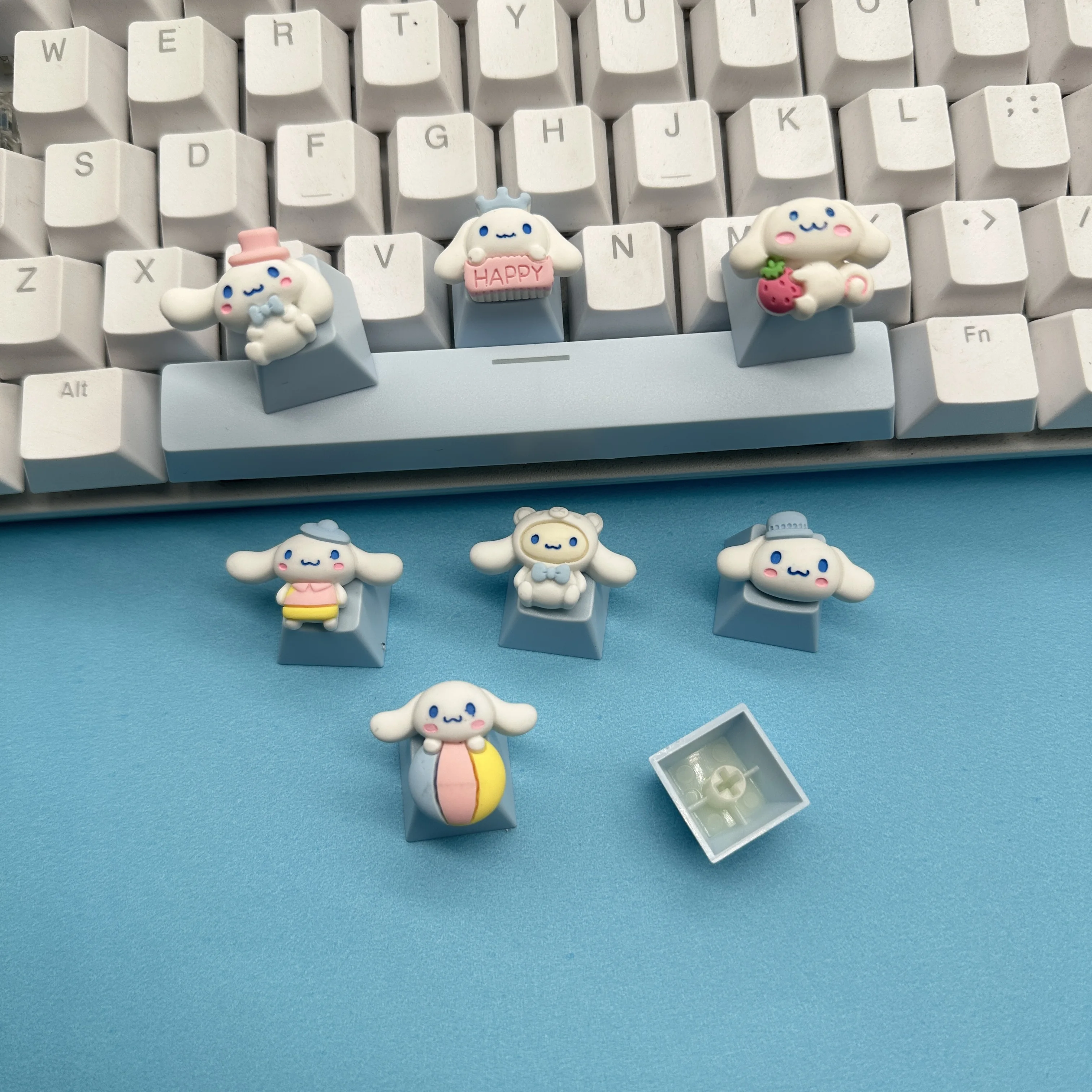 Lindo azul Jade Guigou Keycap eje transversal orejas grandes perro ordenador botón Teclado mecánico perro blanco Keycap