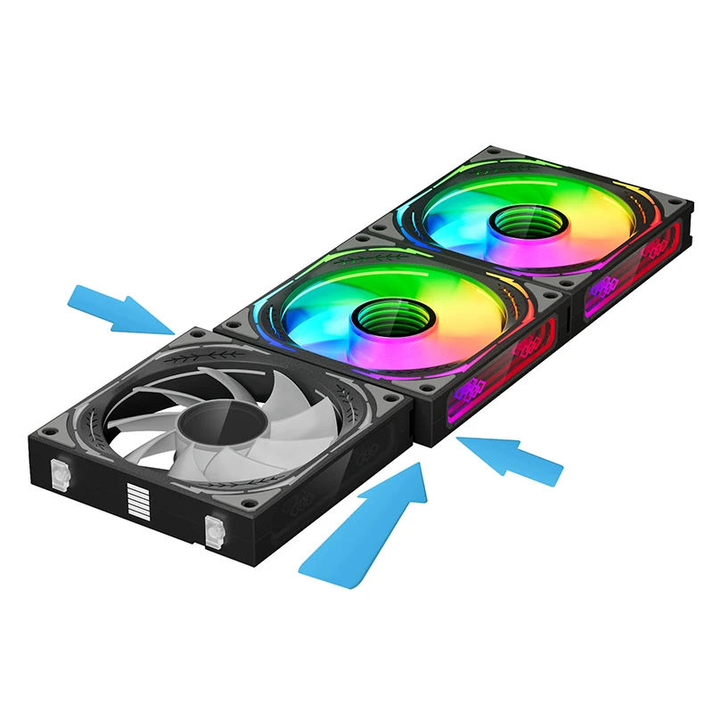 TEUCER JM-3 Kit de ventilador de refrigeración para PC ARGB efecto de luz de ciclo de espejo ventilador con cubierta de 800-1800RPM Compatible con radiador de refrigeración por agua de 360mm - imagen 4