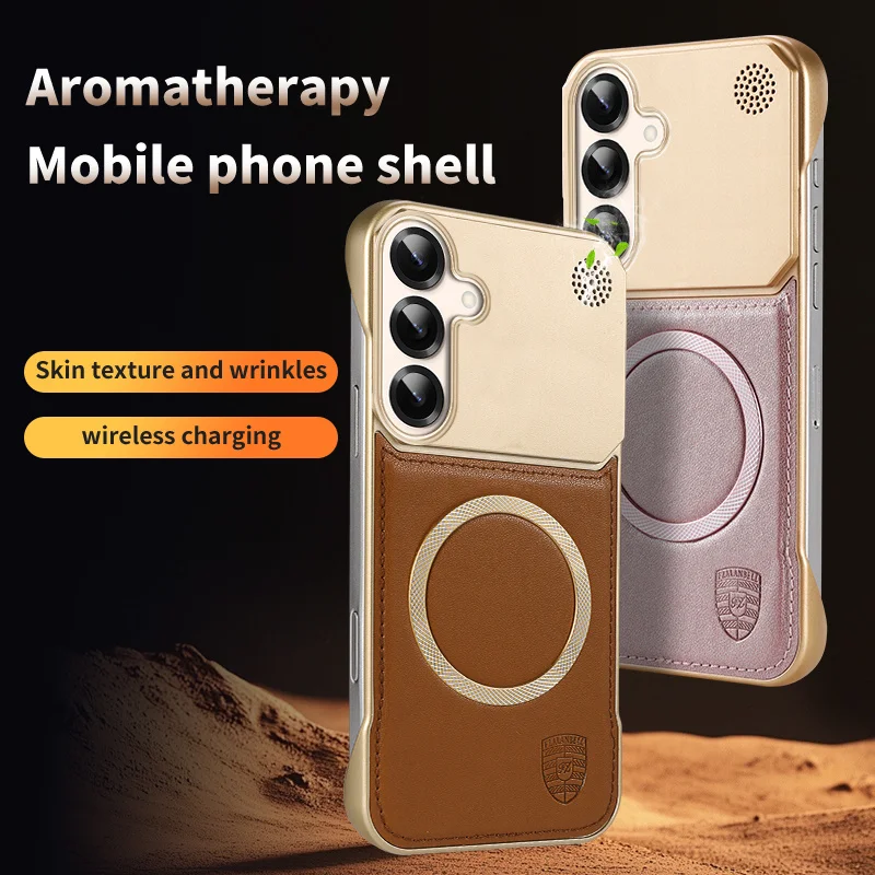 Funda de teléfono magnética de cuero para aromaterapia, a prueba de golpes, para Samsung Galaxy S22 S23 S24 25 Ultra Plus Magsafe, funda de carga inalámbrica - imagen 3