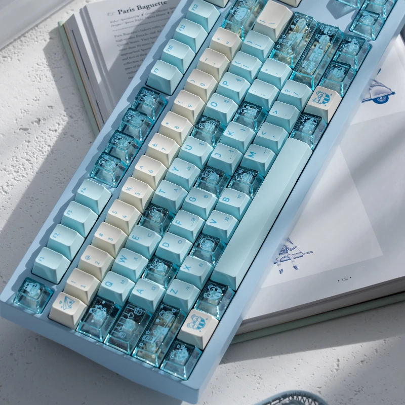 Juego de teclas con tema de conejo Holiday Park, teclas personalizadas de sublimación PBT con perfil de cereza para accesorios de teclado mecánico