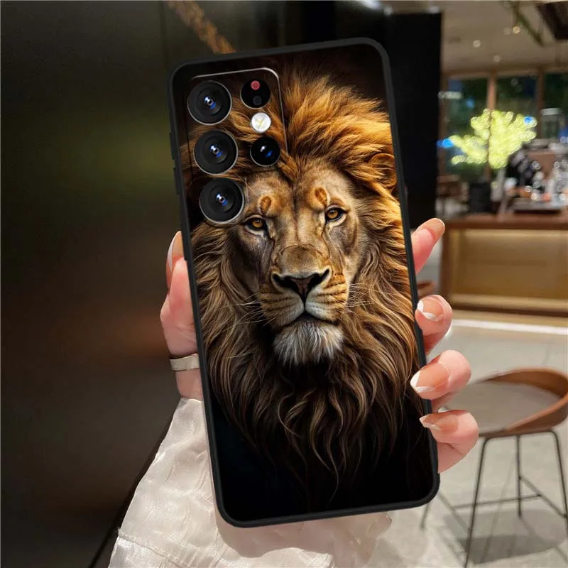 Estampado de León Animal para Samsung Galaxy Note 20 10 9 8 A24 A34 M13 M31 M32 M52 M62 Ultra Lite funda de teléfono negra - imagen 5
