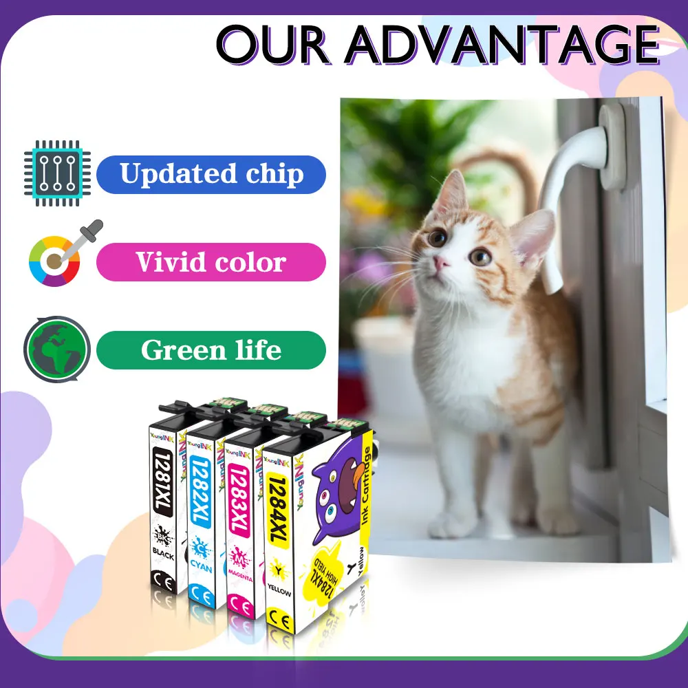 Cartucho de tinta T1281 para impresora Epson T 1281-1284 T1281XL Compatible con lápiz óptico S22 SX125 SX130 SX230 SX235W SX445W T12XL - imagen 5