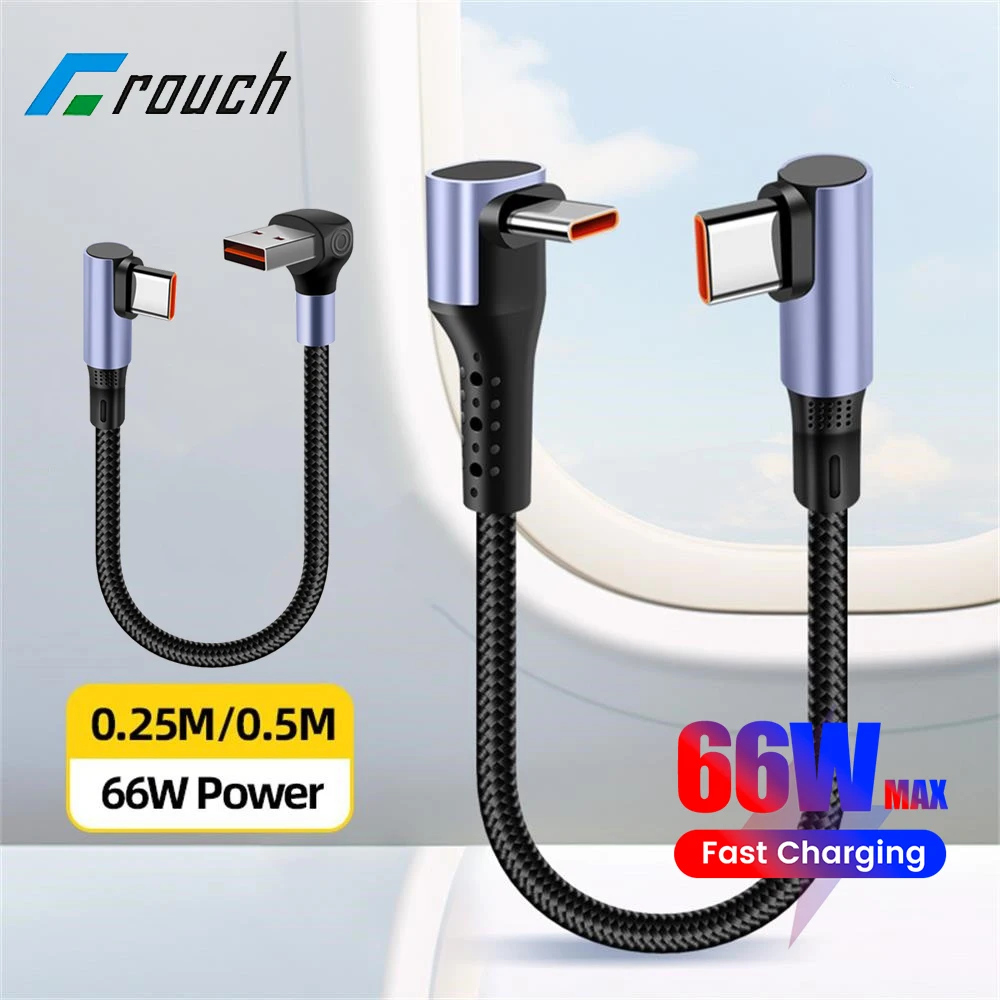 Cable USB C corto de doble codo, Cable de carga rápida USB C a tipo C de 66W, Cable portátil para banco de energía para iphone 15 16 Samsung Xiaomi