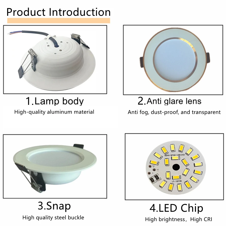Lámpara de techo LED redonda empotrada de aluminio, Panel de luces de iluminación interior, blanco cálido/frío, 20W, 18W, 15W, 12W, 110V, 220V