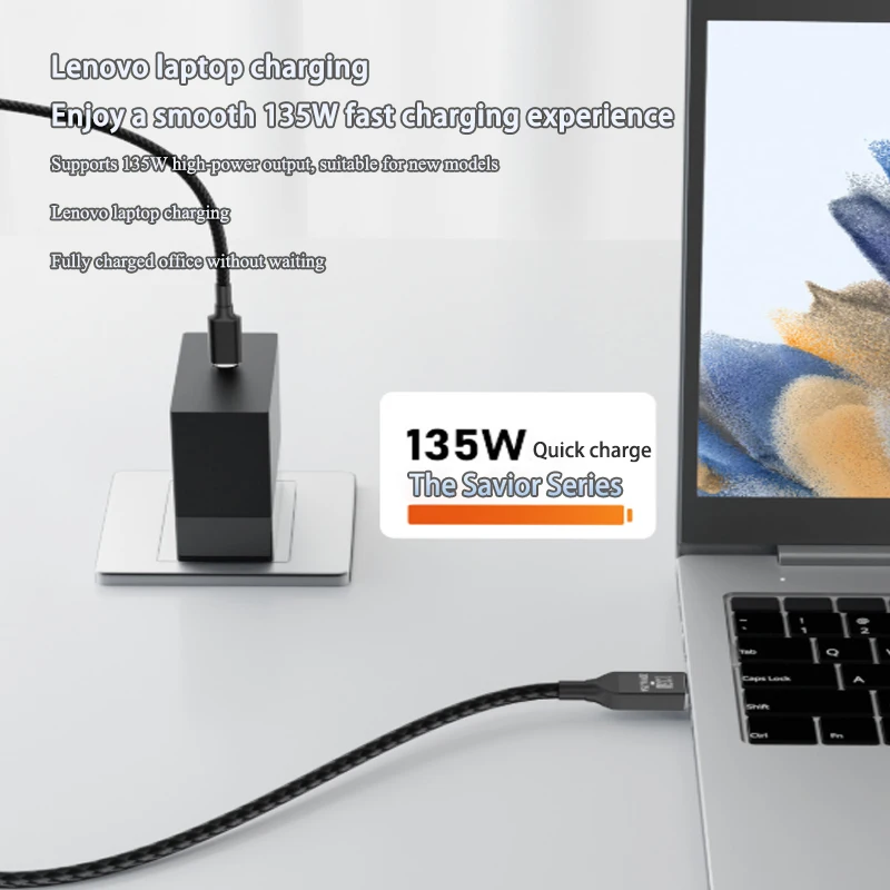 Cargador de ordenador portátil de 20V, 6,75a, 135W, para Lenovo Legion Y9000P Y9000K Y7000P, adaptador de corriente tipo C a USB, Cable de carga de punta cuadrada delgada - imagen 3