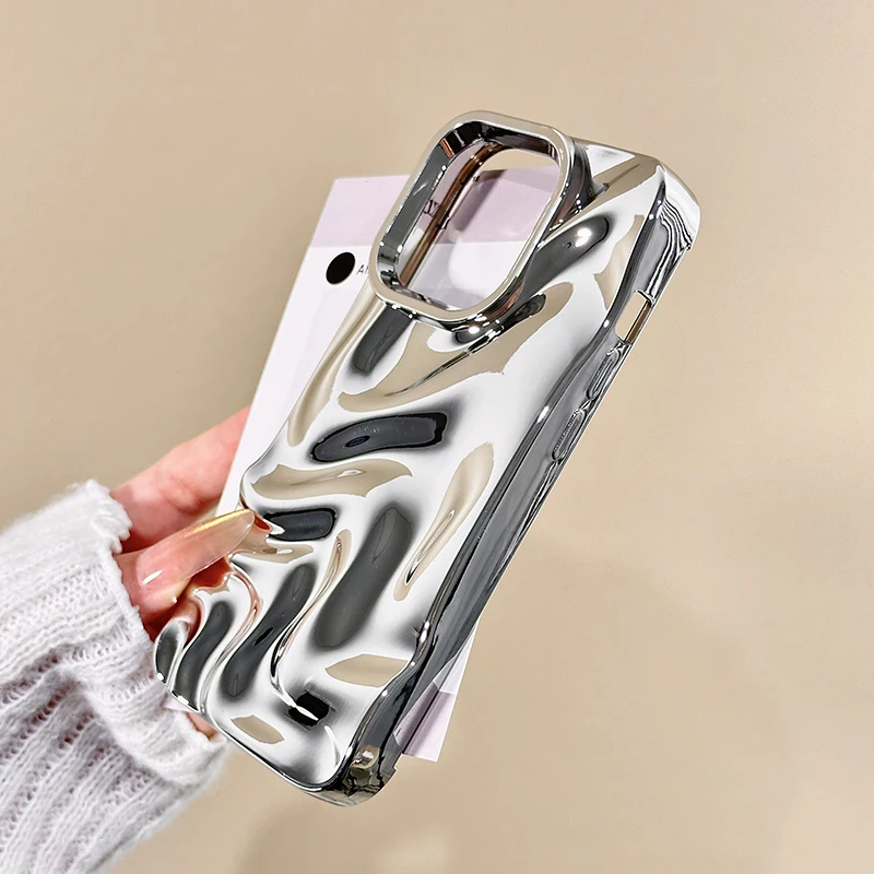 Funda trasera de teléfono con textura de onda de agua única 3D plateada a la moda para iPhone 17 Air 16 15 13 12 11 Pro Max - imagen 3