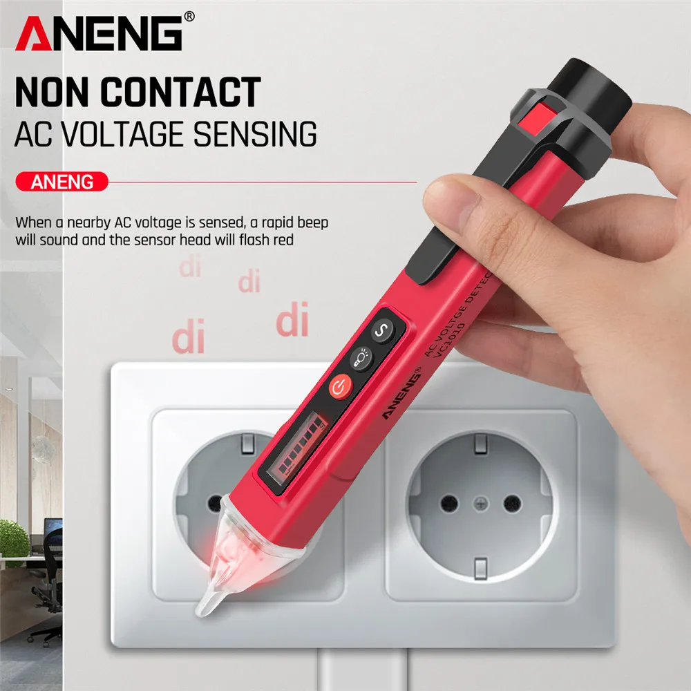 ANENG VC1010 Digital Voltage Induction Tester Pen Professional Smart Sin Contacto Tester Pen Meter 12-1000V Electriciano de corriente Sensor Punto de ruptura / Detectores de línea cero Herramientas - imagen 5