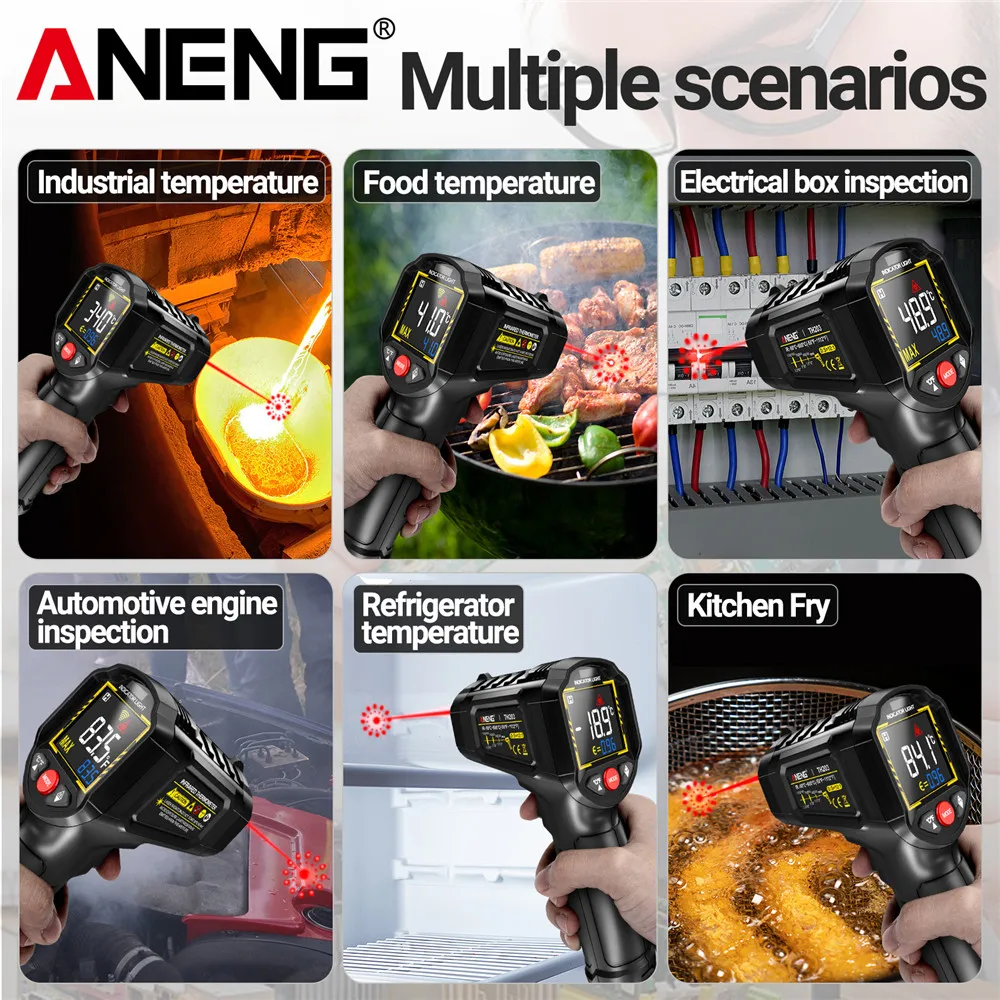 Termómetro infrarrojo industrial inteligente ANENG TH203 -50 ~ 600 ℃ Pistola de temperatura VA, probador de pantalla a Color inverso, herramientas de pirómetro - imagen 3