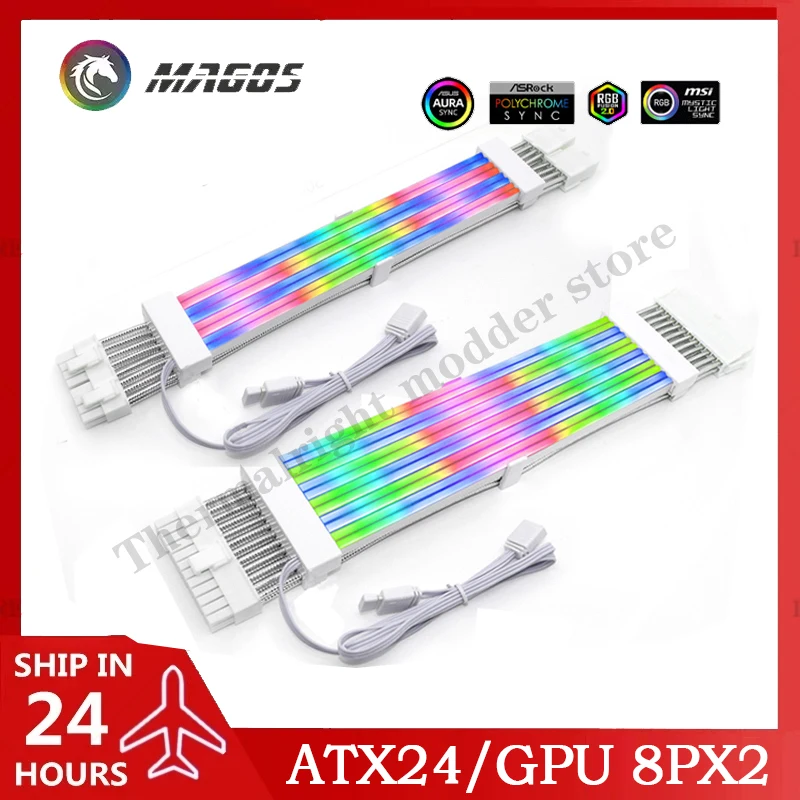 Cable de extensión GPU ARGB Rainbow Neon Line cubierta de luz LED ATX 24Pin 8PinX2 Cable extensor no Lian Li Stimer Plus - imagen 2