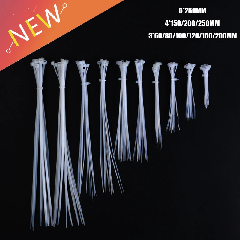 Bridas de nailon de alta calidad, juego de correas de envoltura de alambre, 3x80/100/100/120, 4x15 0/150/200MM, color blanco, 200 unidades