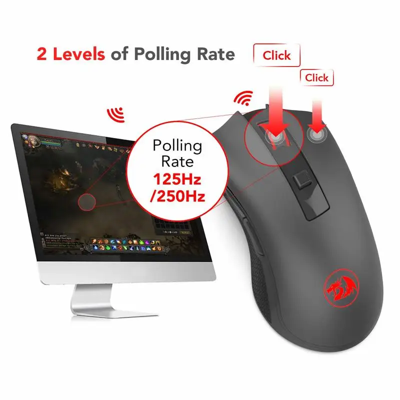 Ratón óptico inalámbrico Redragon M652 2,4G con receptor USB, ratones portátiles para juegos y oficina, 5 niveles de DPI ajustables - imagen 5