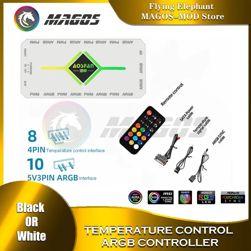 Controlador RGB de ordenador 8X 4 pines PWM + 10X 3 pines 5V conector ARGB ventilador de gabinete remoto inalámbrico/Hub ARGB