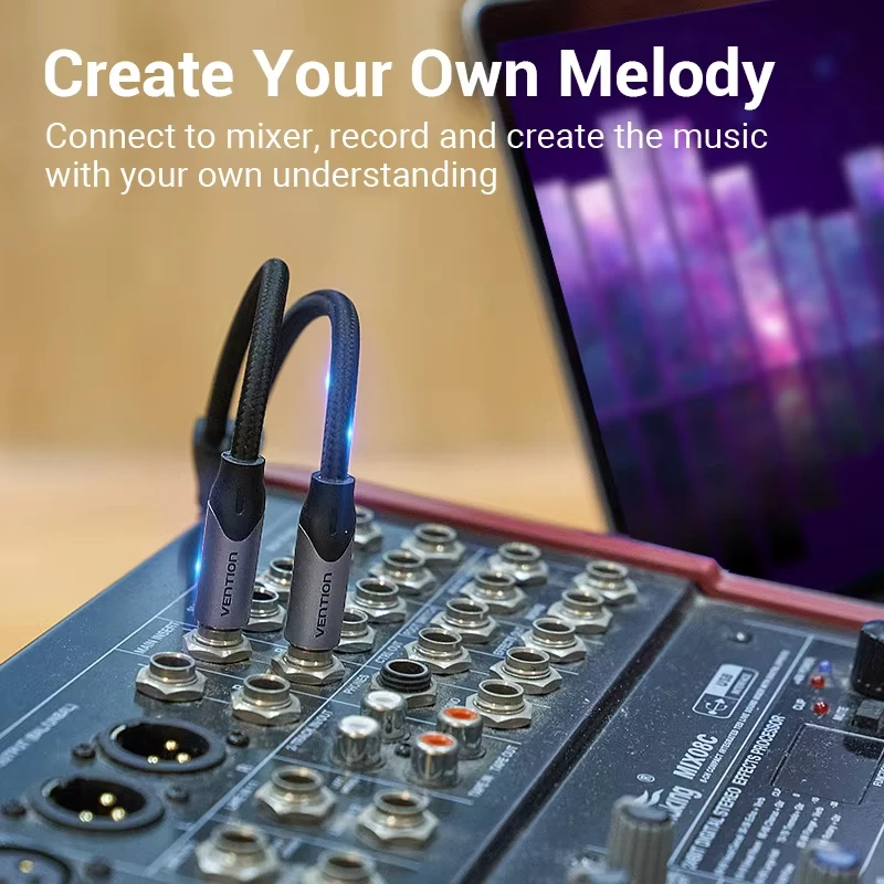 Vention Cable TRS de 3,5mm a doble 6,5mm AUX macho Mono 6,5 Jack a estéreo 3,5 Jack Cable de Audio para amplificador mezclador adaptador de 6,35mm - imagen 2