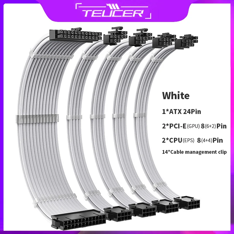 TEUCER-Kit de Cable de extensión PSU serie TC-35, Combo de Color sólido de 350mm, ATX24Pin, PCI-E8Pin, CPU8Pin con peines