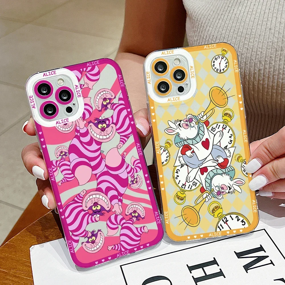 Alice in Wonderland Phone Case for iPhone 16 15 14 Plus 13 12 Mini 11 Pro Max X Xs XR 7 8 Border Print Transparent Soft Cover - imagen 2
