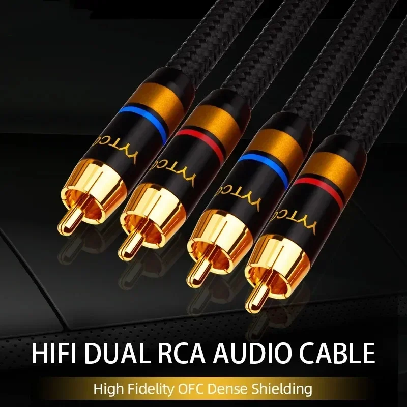Cable de altavoz RCA, Cable de interconexión RCA a 2RCA para amplificador de Audio, DAC, TV, DVD, sistema de sonido de cine en casa, línea de señal RCA Hifi