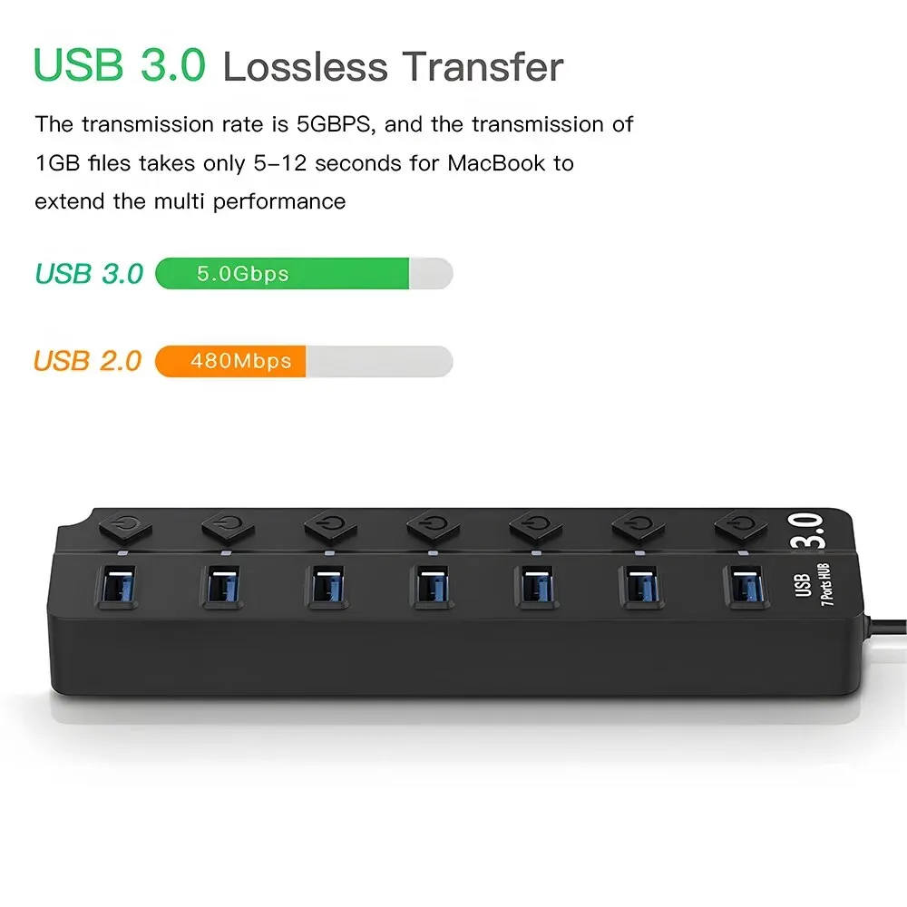 DBIT-Divisor USB 3,0/2,0, adaptador multihub 7 en 1, base de interruptor independiente, Accesorios para ordenador portátil y de escritorio, Cable de 30cm - imagen 5