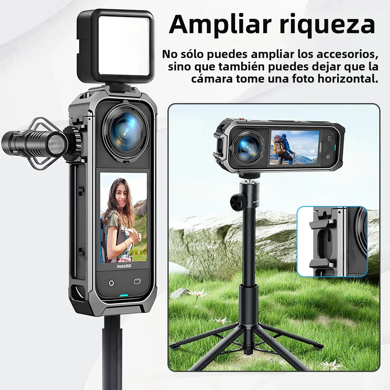 Jaula de marco de metal para Insta360 X5, carcasa protectora con soporte de zapata fría Compatible con accesorios Insta 360 X5 - imagen 3