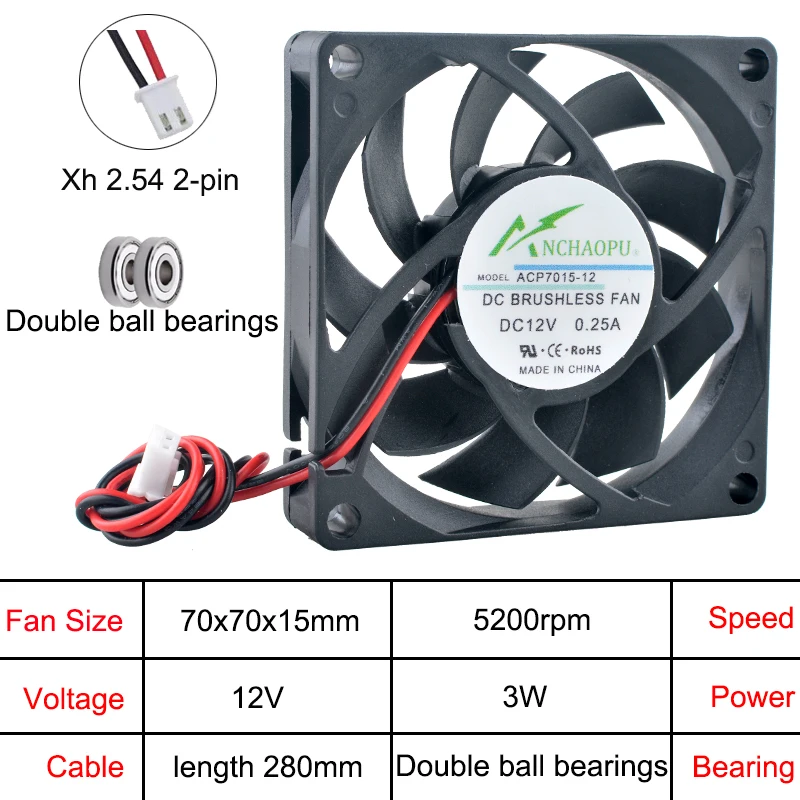 ACP7015 7cm 70mm ventilador 70x70x15mm DC5V 12V 24V ventilador de flujo Axial de 2 pines ventilador de refrigeración para enrutadores convertidores de frecuencia de energía - imagen 5