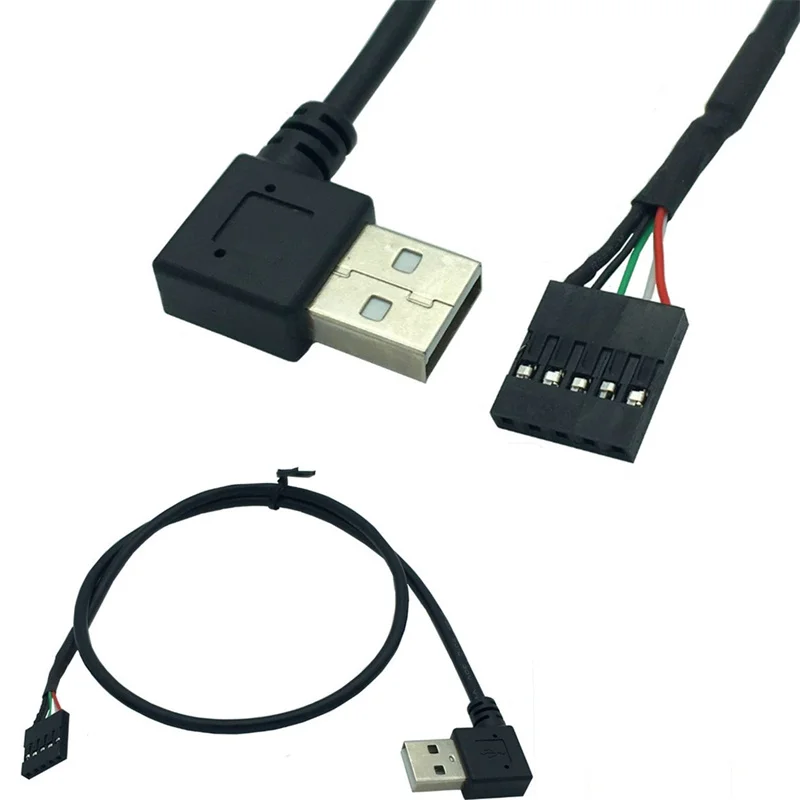 USB2.0 en ángulo de 90 grados izquierdo derecho macho a 1x 5 pines hembra 2,54 USB encabezado PCB Cable de placa base 0,5 m - imagen 2
