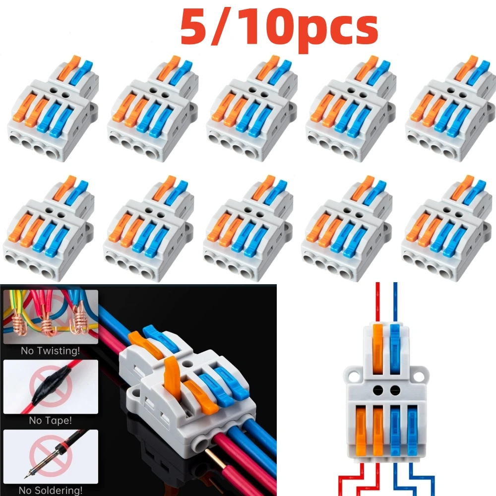 5/10 Uds conectores de cable 2 a 4 conectores rápidos compactos para cables Terminal de conector de tuerca de cable de poste para 28-12 AWG
