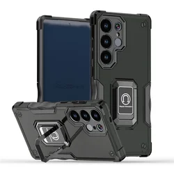 Funda a prueba de golpes con soporte de Metal y bandera militar para Samsung Galaxy S25 Ultra S24 + S23 S22 S21 Plus S20 FE 5G, funda trasera de plástico TPU
