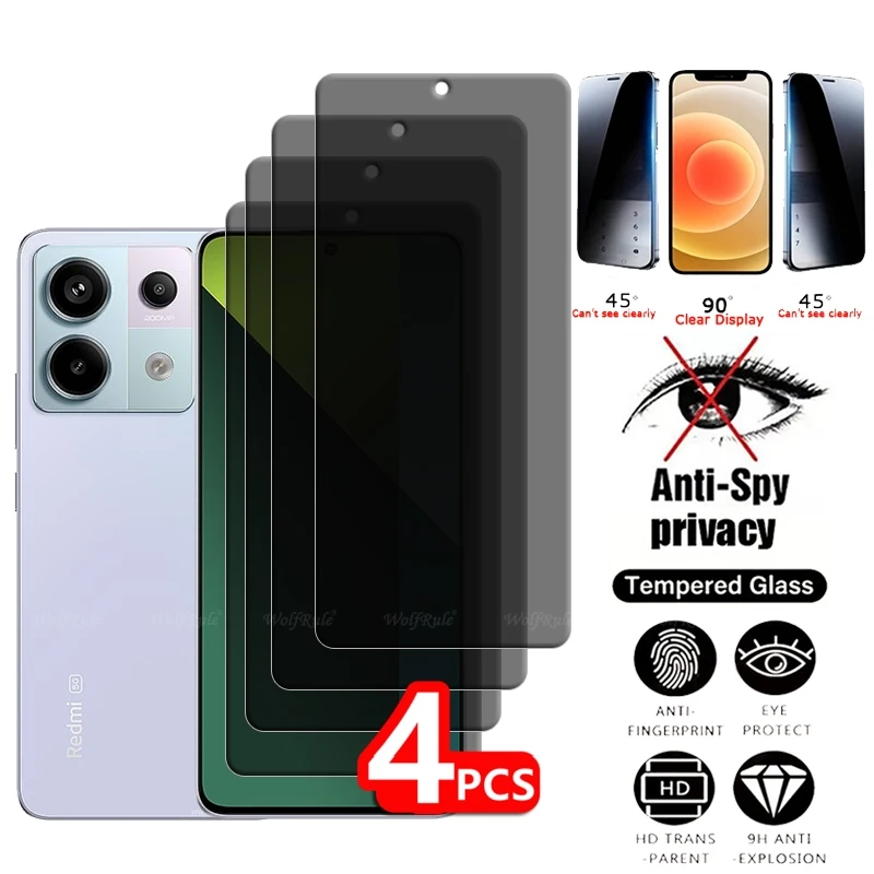 4 Uds para Redmi Note 13 Pro 5G vidrio Redmi Note 13 5G vidrio 9H HD privacidad Anti-espía Protector de pantalla Redmi Note 13 Pro 4G 5G - imagen 2