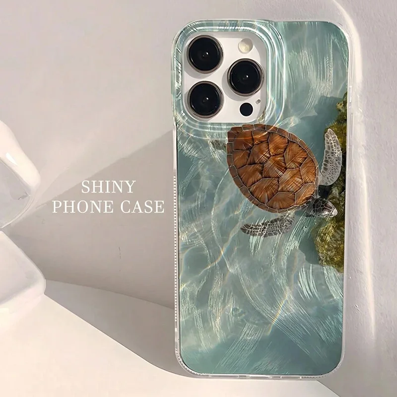 Funda de teléfono para iPhone 16 15 14 13 12 11 Pro 16E 15Pro 16Pro Max X XS Max XR SE 2 7 8 Plus Cool Turtle Seaside Pattern IMD Cover - imagen 3