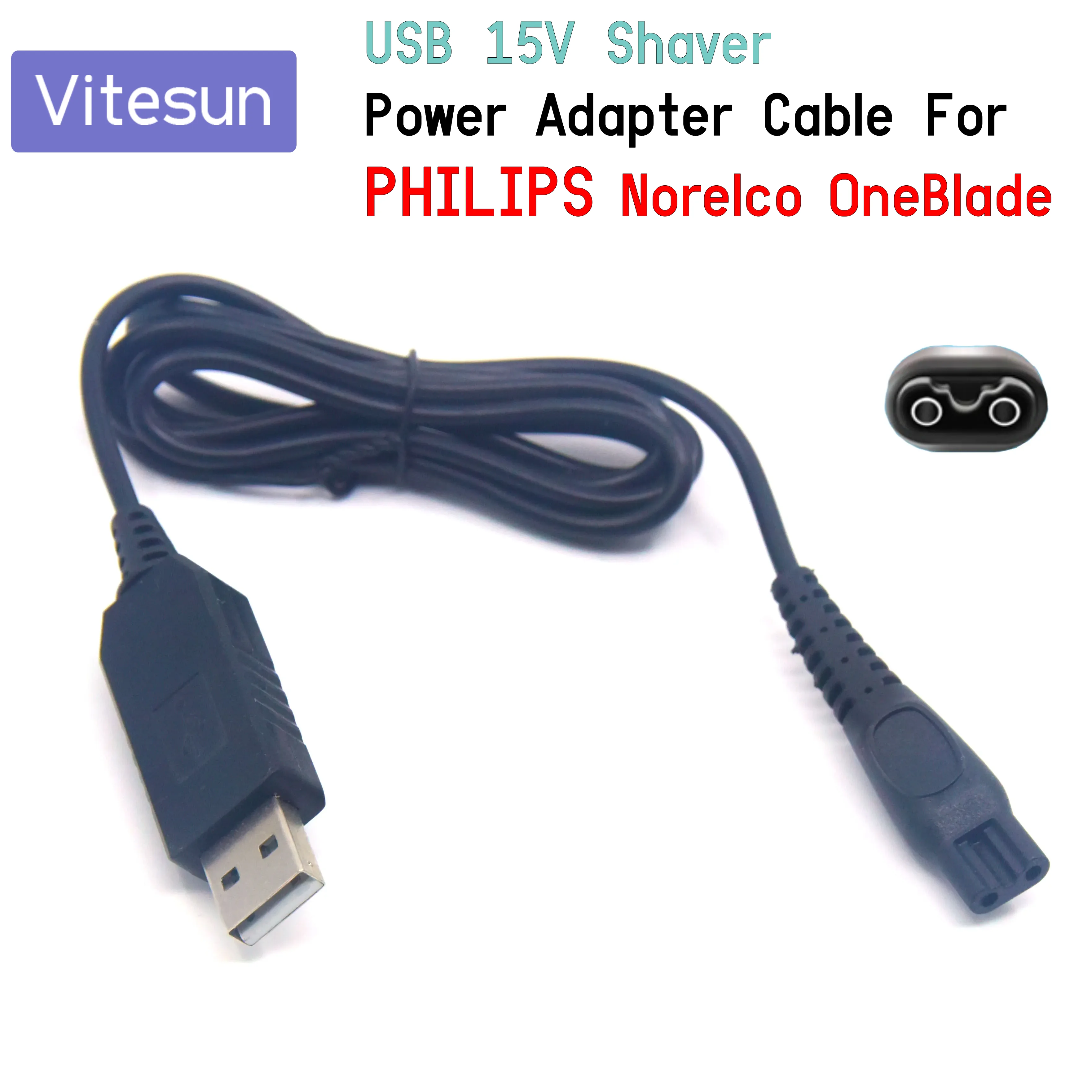 Cargador USB para afeitadora, Cable de alimentación para Philips Electric Series 3000, 5000, 7000, 9000, Norelco One Blade, HQ8505, 15V, QP6520, QP6510