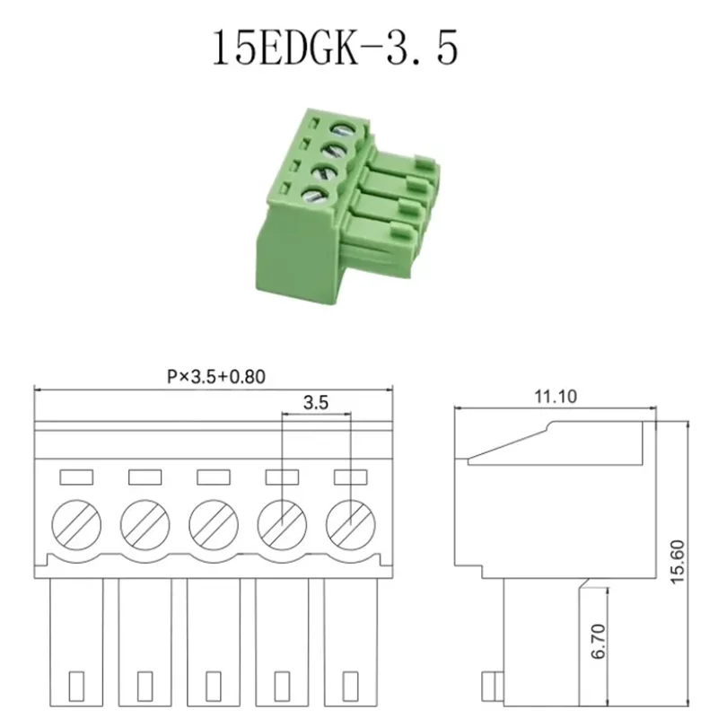 Conector Terminal PCB KF15EDG-3.5mm Verde Atornillable - imagen 2