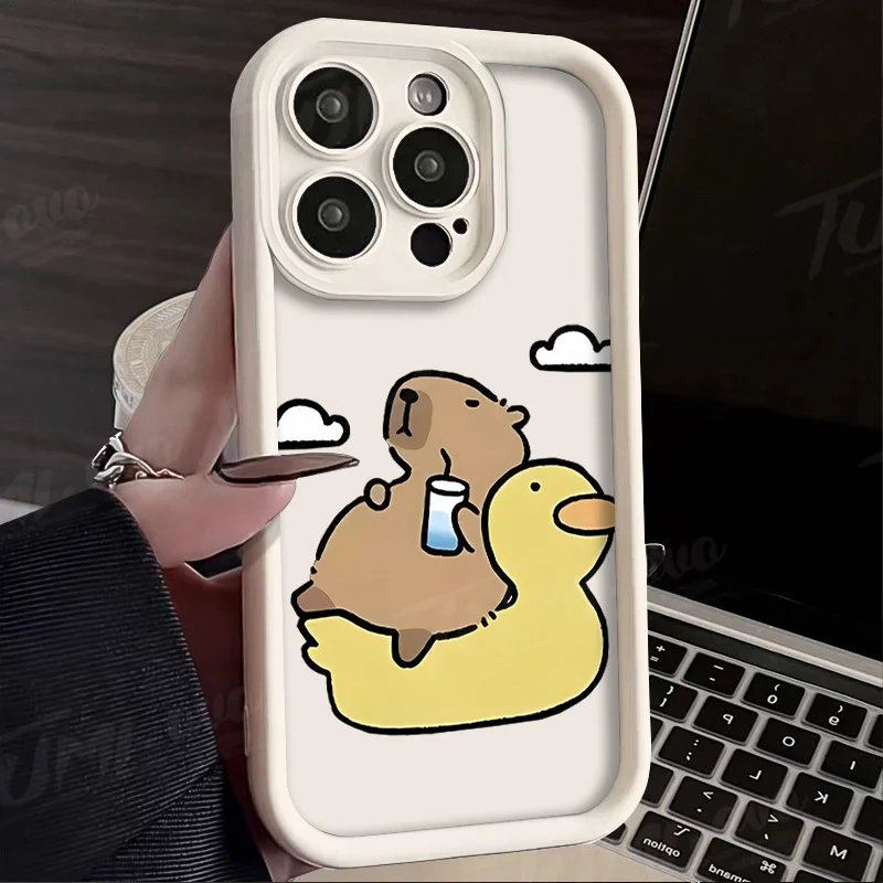 Bonita funda capibara con diseño de pato sandía para Samsung Galaxy S25 S24 S23 Ultra S22 S21 Plus FE 5G A54 A34 A14 A73 A53 A33 5G protectora - imagen 4