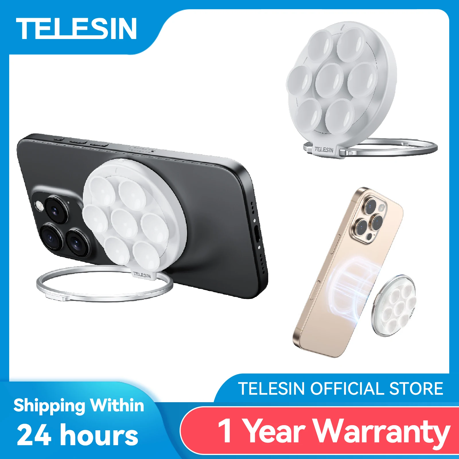TELESIN-soporte de agarre para teléfono con ventosa magnética, espejo manos libres para ducha, soporte para teléfono multifunción para iPhone y Android - imagen 2