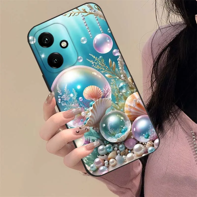 Linda tortuga oceánica para Honor X50I X50GT X50 X40I X40 X30I V40 V30 Play 7T 6T 8T 60 Pro Max Plus funda de teléfono negra - imagen 4