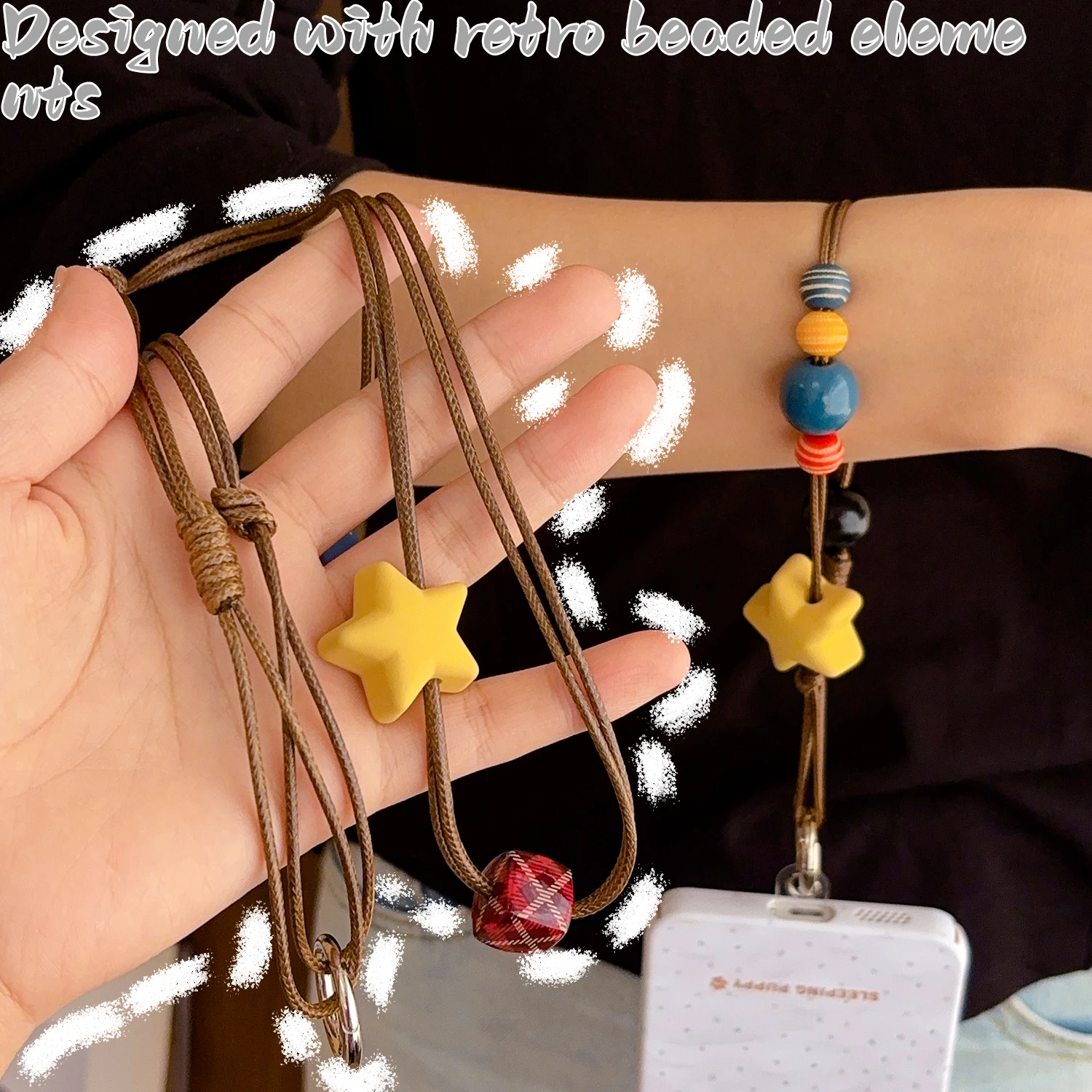 Cordón con cuentas a la moda, correas para la muñeca, llavero para teléfonos móviles, cuerda para colgar DIY, collar cruzado antipérdida, accesorios para teléfono - imagen 2