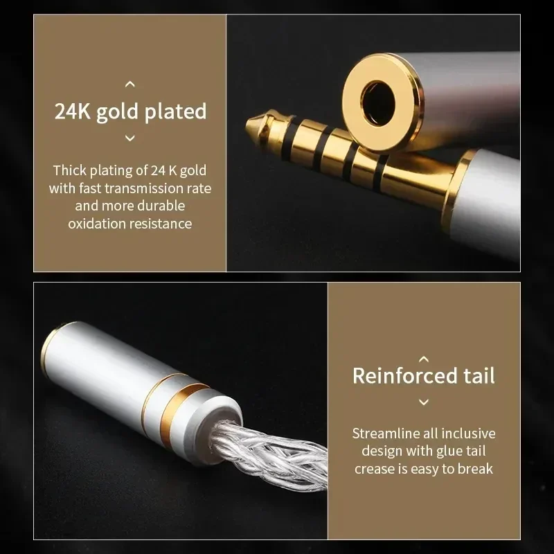 Adaptador de Cables de Audio 4N OCC 2,5mm 3,5mm 4,4mm convertidores macho hembra Cable auxiliar de auriculares de 8 hebras para auriculares con tarjeta de sonido MP3 - imagen 4