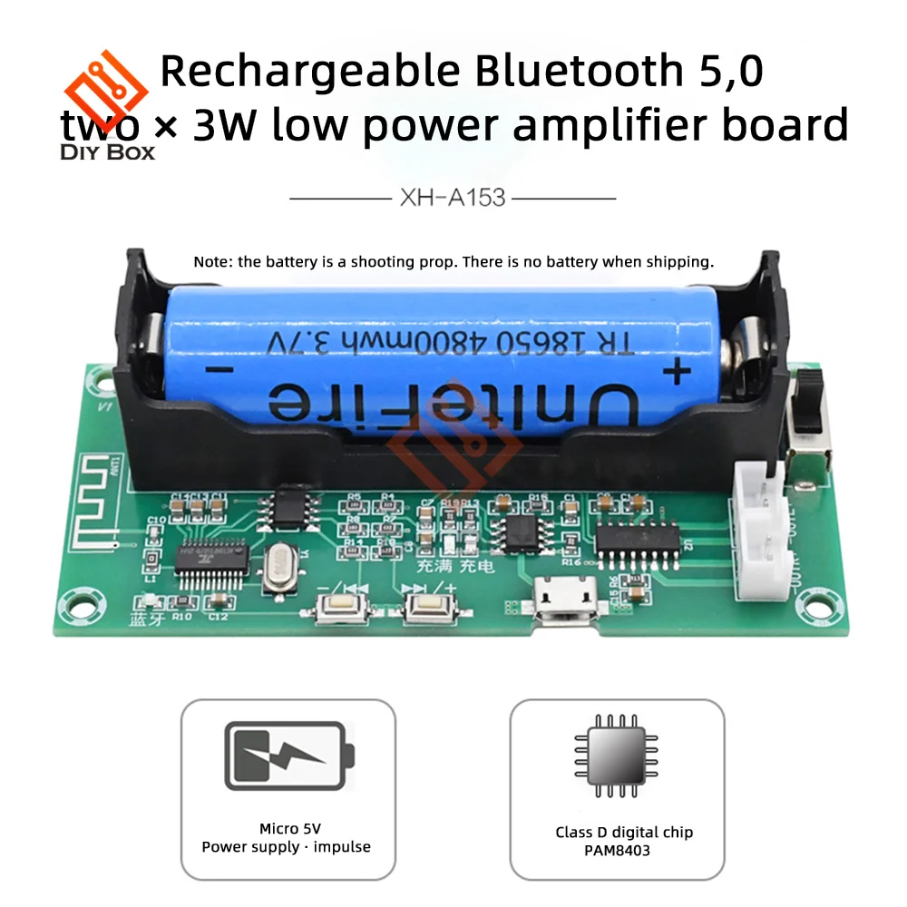 Placa amplificadora PAM8403 2*5W 2,0 canales estéreo Clase D amplificador de Audio Bluetooth 5,0 18650 soporte de batería altavoz de tarjeta TF - imagen 2