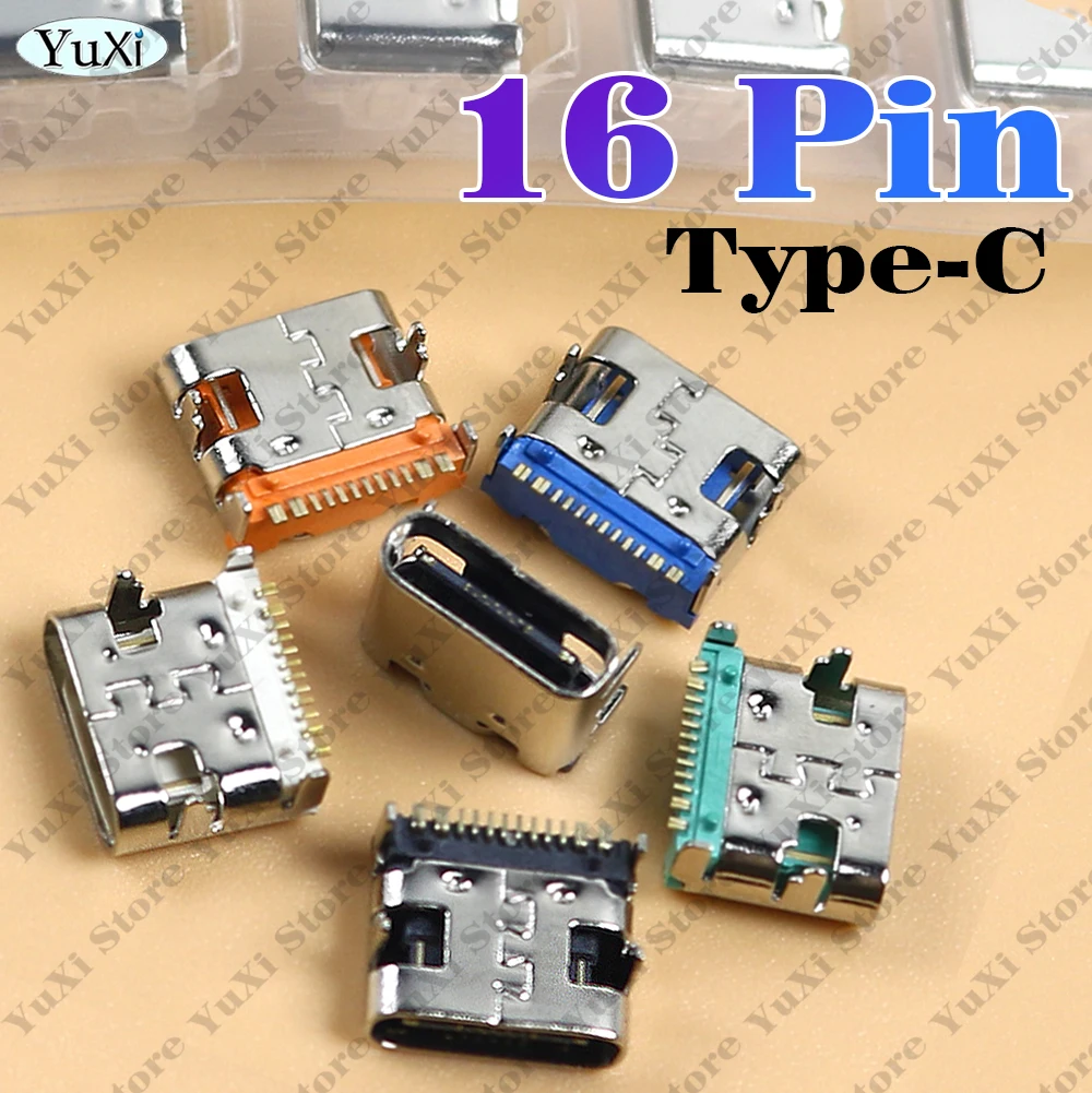 Conector USB3.1 tipo C de 16 pines SMT, conector hembra tipo C de colocación DIP para PCB DIY, enchufe trasero de carga de alta corriente