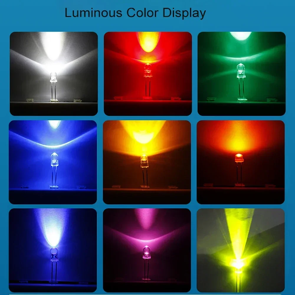 50 Uds 5mm LED a todo color RGB rojo/verde/azul cátodo común/ánodo cuatro pies sombrero de paja transparente Kit de diodo de luz LED - imagen 5