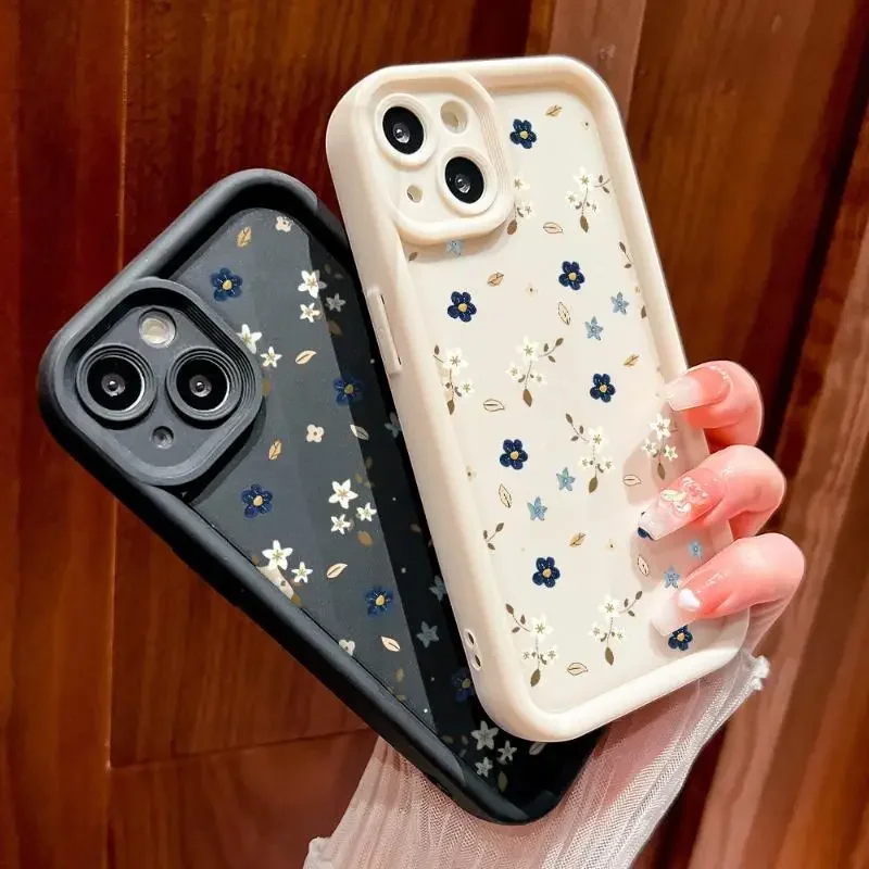 Funda de flores blancas y azules para iPhone 13Pro 16 15 14 12 11 Pro Max XR 7 8 Plus, carcasa protectora de pantalla a prueba de golpes - imagen 2