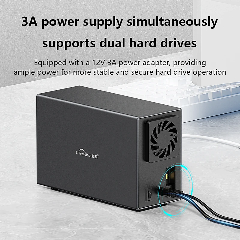 Blueendless Caja Disco Duro Externo Dual Bay USB 3.0 – Disipación Calor 3.5″ - imagen 3