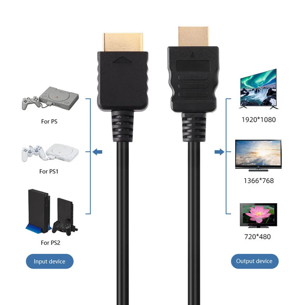 Cable compatible con HDMI de 2M para PS2, adaptador de Audio y vídeo, Cable convertidor con Cable para líneas de TV