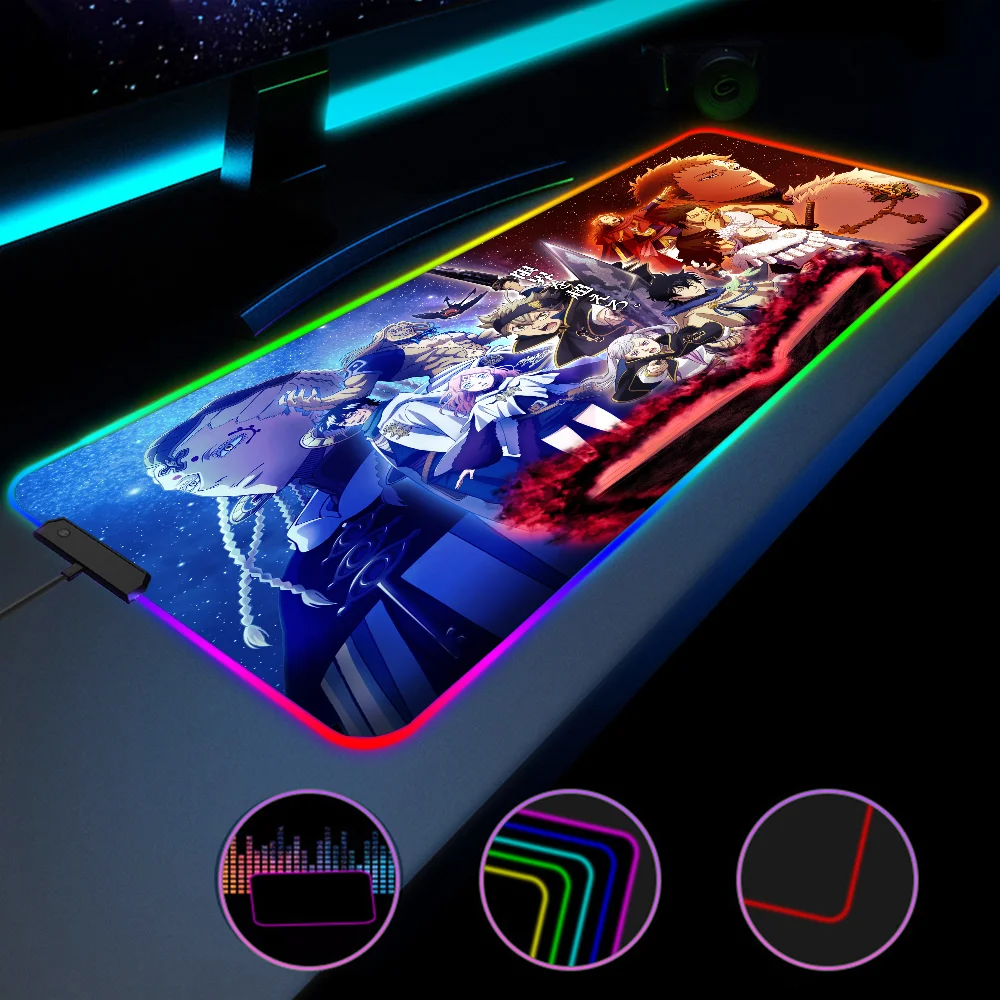 Alfombrillas LED de Anime Black Clover para juegos, alfombrilla de escritorio grande para PC Gamer XL, alfombrilla de ratón RGB, alfombrilla de ratón luminosa con retroiluminación - imagen 2