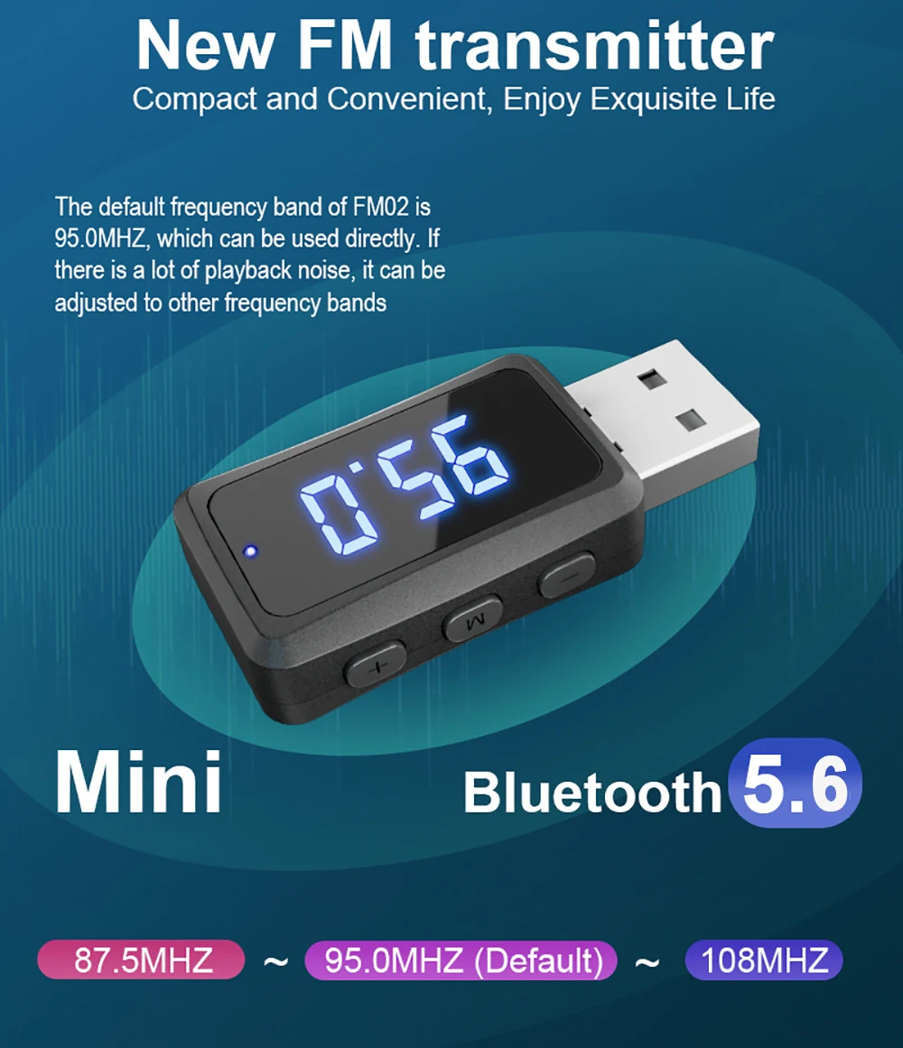 Receptor y transmisor FM para coche Bluetooth 5,6, con pantalla LED, USB, inalámbrico, llamada con manos libres, Mini alimentación USB, Kit de Radio Fm para coche - imagen 2