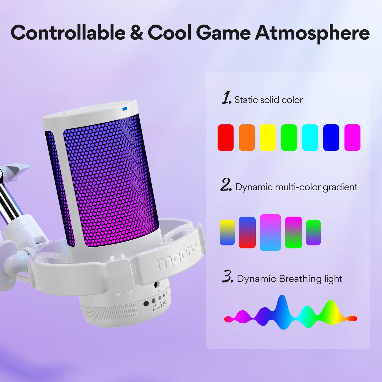 Micrófono Gamerwave DGM20S USB RGB Cancelación Ruido Silencio Un Toque - imagen 2
