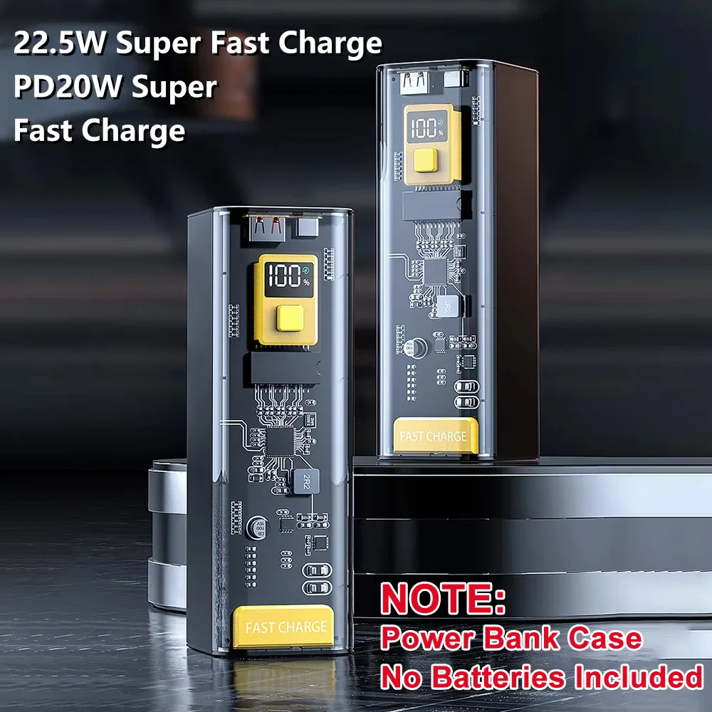 Caja de cargador de batería DIY, caja de carga rápida de doble dirección LCD portátil PD22.5W para 8x21700 - imagen 3