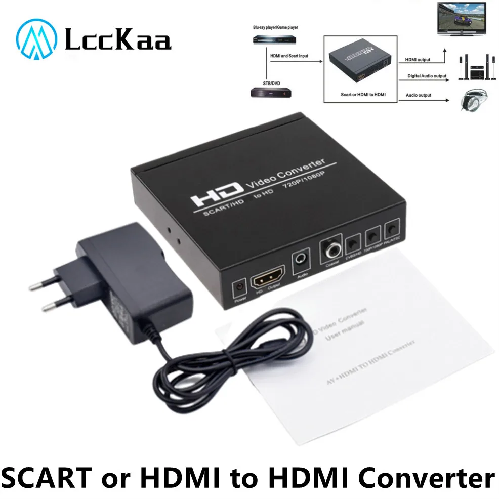 Adaptador de vídeo compatible con escáner o HDMI a HDMI, convertidor de vídeo HD para HDTV Sky Box, enchufe STB para HD TV, DVD, PC y portátil